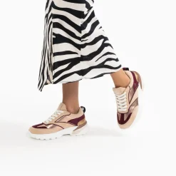 Baskets Agnes Beige Et Prune A Semelle Oversize