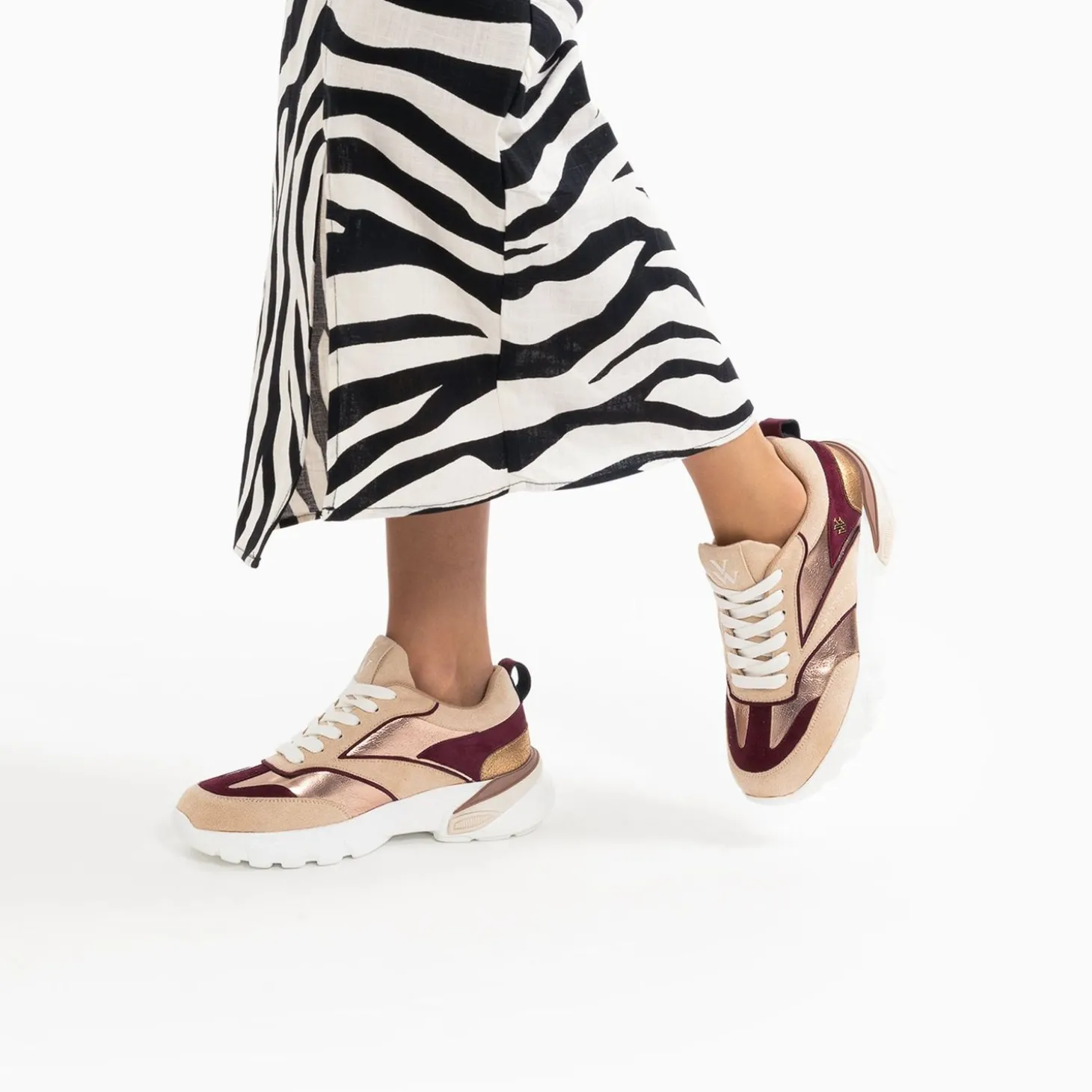 Baskets Agnes Beige Et Prune A Semelle Oversize