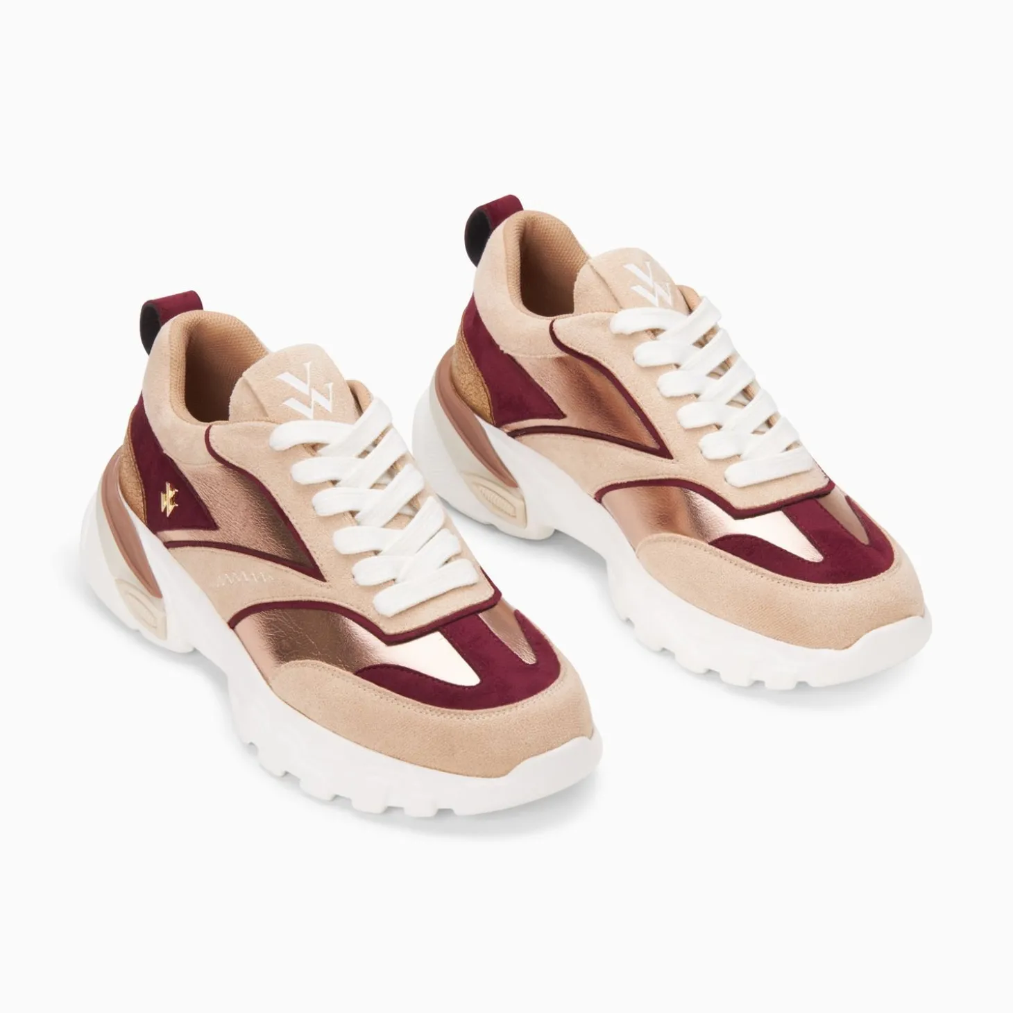 Baskets Agnes Beige Et Prune A Semelle Oversize