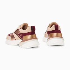 Baskets Agnes Beige Et Prune A Semelle Oversize