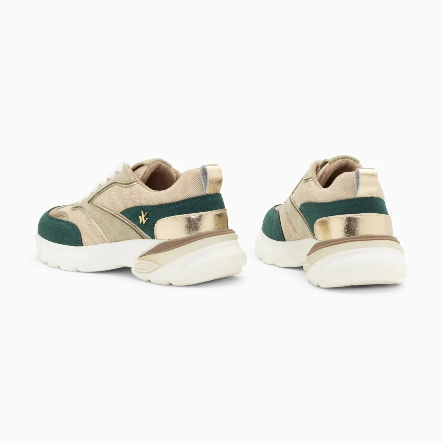 Baskets Alexane Vert Et Or A Semelle Epaisse