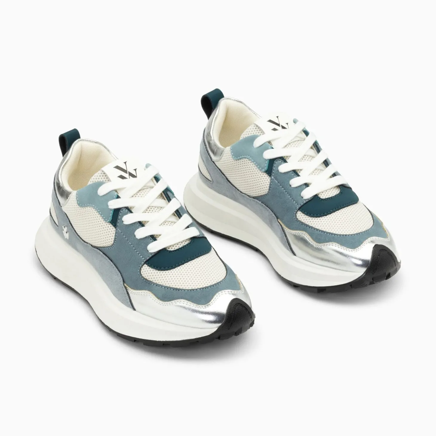 Baskets Alice Bleu Et Argent A Semelle Oversize