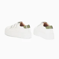 Baskets Angela Blanc Et Kaki Serpent A Plateforme