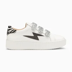 Baskets Eclair Angela Blanc Et Zebre A Scratchs Argent