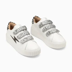Baskets Eclair Angela Blanc Et Zebre A Scratchs Argent
