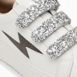 Baskets Eclair Angela Blanc Et Zebre A Scratchs Argent
