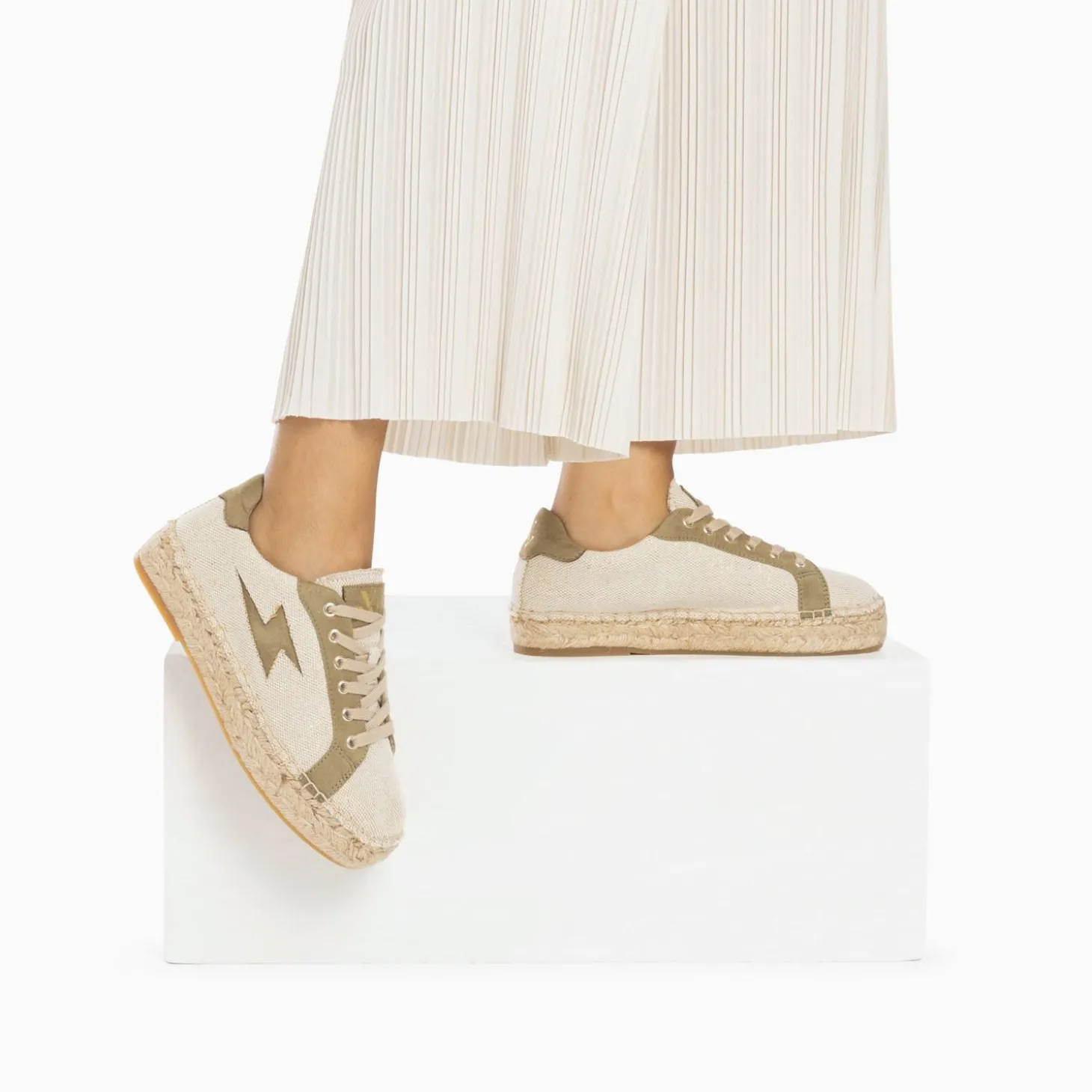 Baskets Eclair April Beige Et Kaki A Semelle Espadrille
