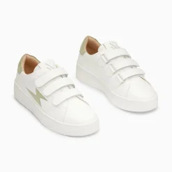 Baskets Eclair Camelia Blanc Et Vert Amande A Scratchs