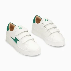 Baskets Eclair Camelia Blanc Et Vert Sapin A Scratchs