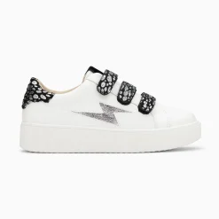 Baskets Eclair Daisy Blanc Et Argent A Scratchs Leopard