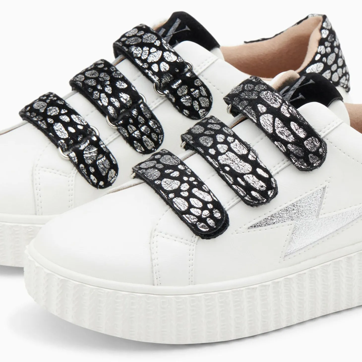 Baskets Eclair Daisy Blanc Et Argent A Scratchs Leopard