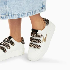 Baskets Eclair Daisy Blanc Et Or A Scratchs Leopard