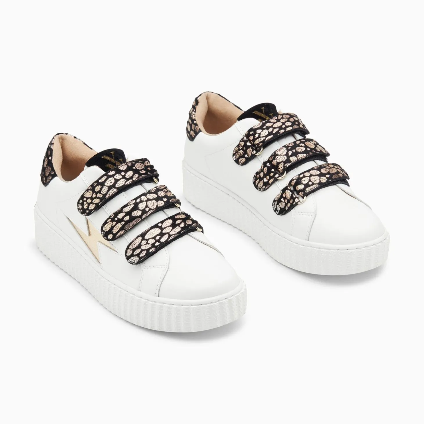 Baskets Eclair Daisy Blanc Et Or A Scratchs Leopard