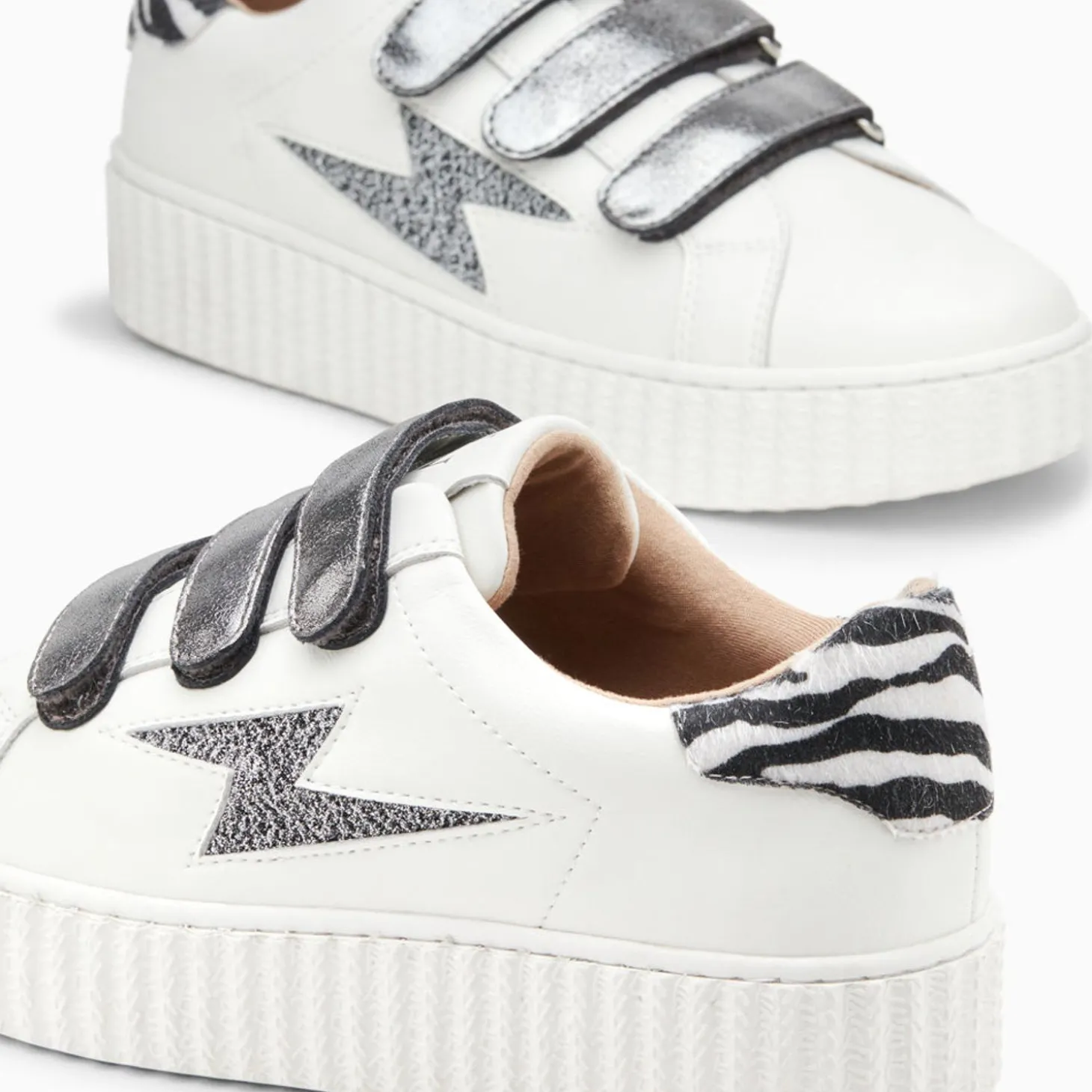 Baskets Eclair Darine Blanc Et Zebre A Scratchs Anthracite