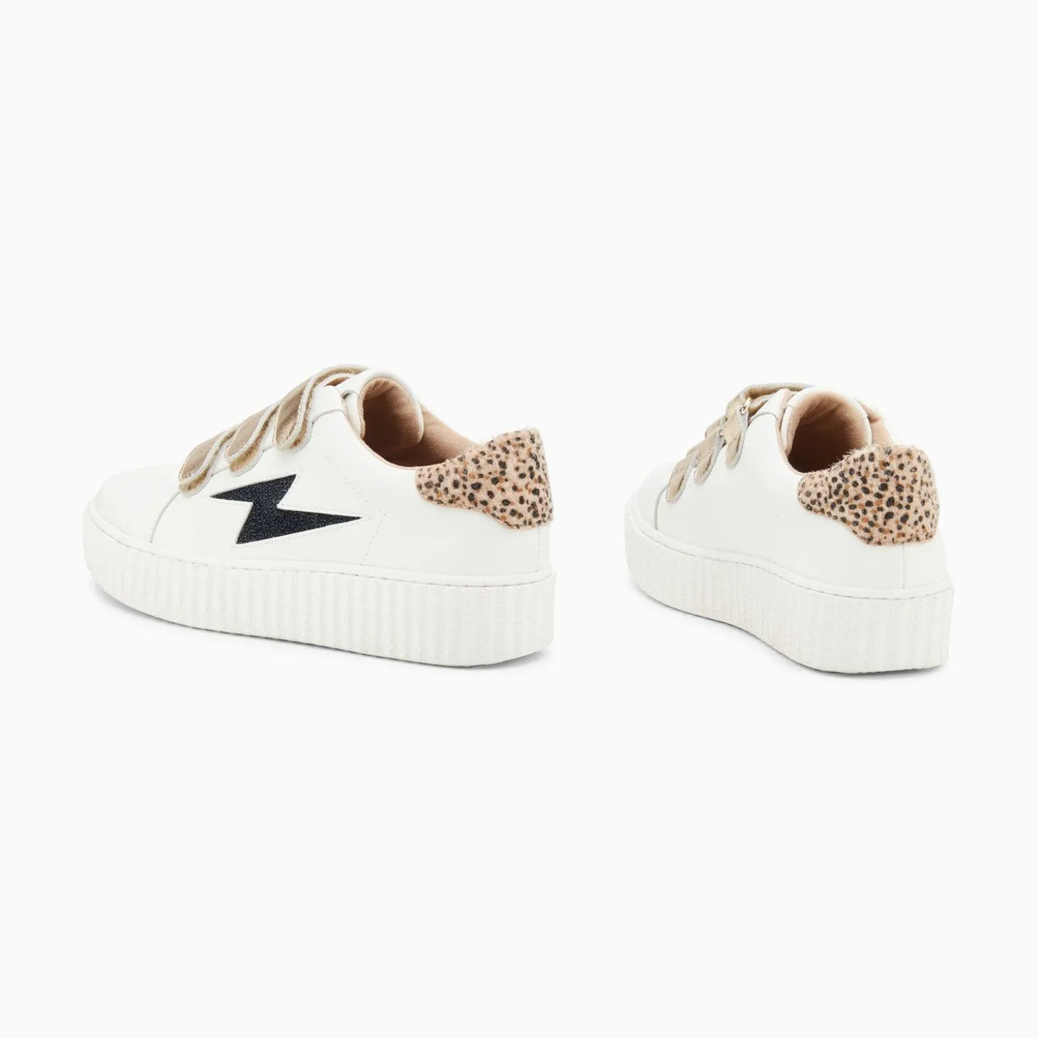 Baskets Eclair Darine Blanc Et Guepard A Scratchs Or