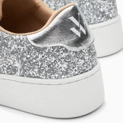Baskets Eclair Elise Argent Paillete A Lacets