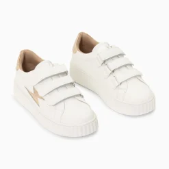 Baskets Eclair Elsa Blanc Et Beige Croco A Scratchs