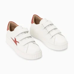 Baskets Eclair Elsa Blanc Et Rouge Croco A Scratchs
