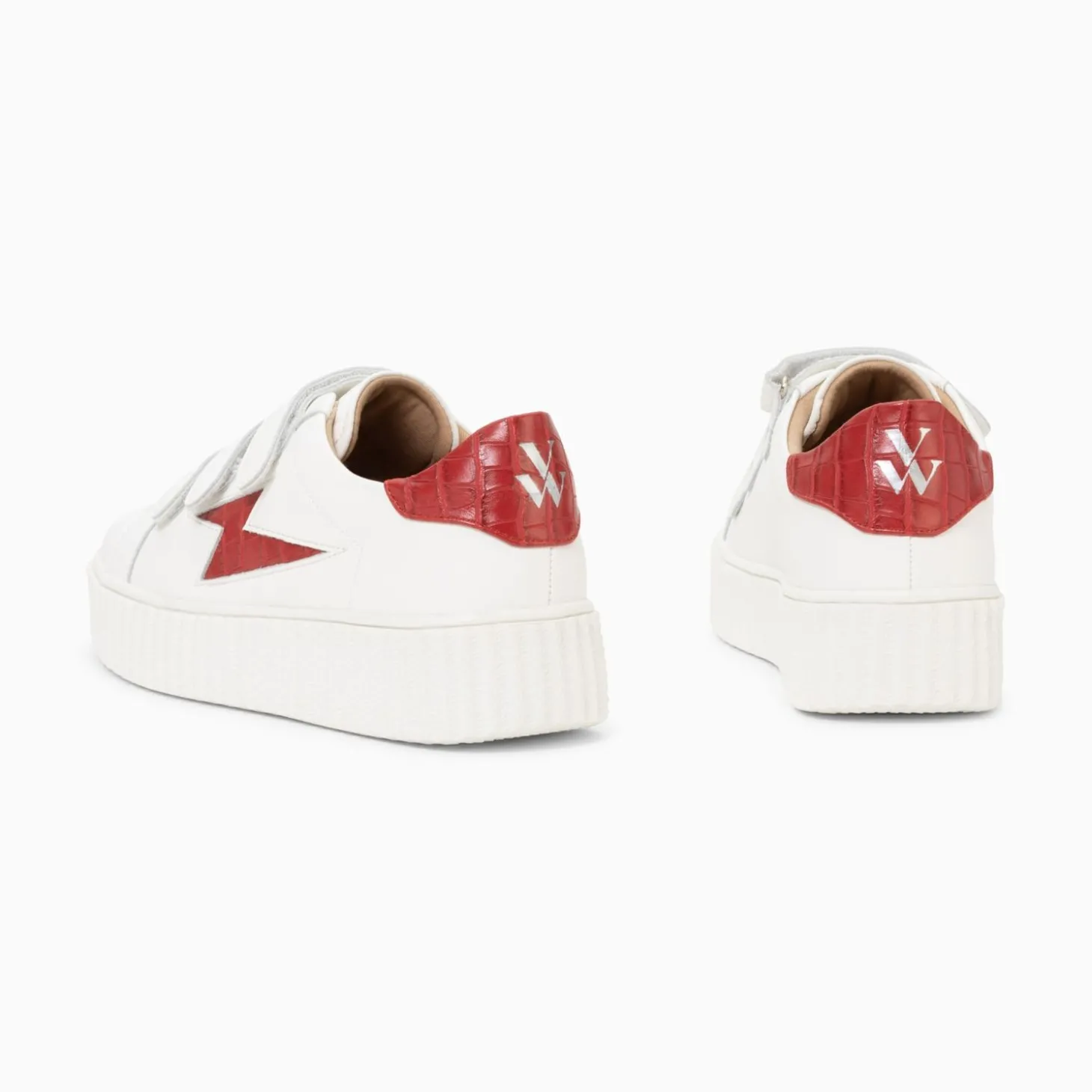 Baskets Eclair Elsa Blanc Et Rouge Croco A Scratchs