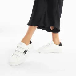 Baskets Eclair Elsa Blanc Et Noir Croco A Scratchs