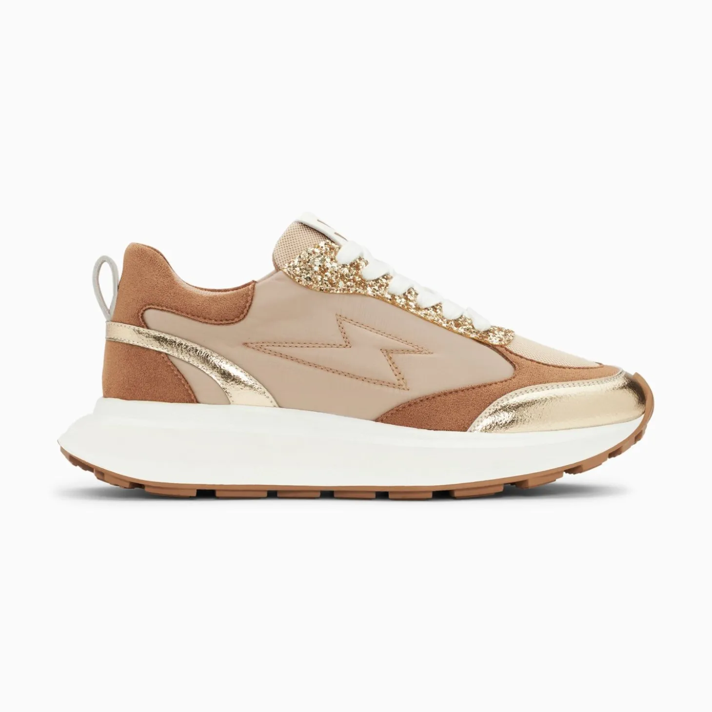 Baskets Eclair Esther Beige Et Or A Semelle Oversize