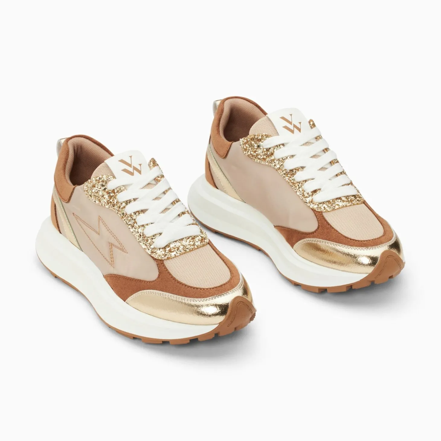 Baskets Eclair Esther Beige Et Or A Semelle Oversize