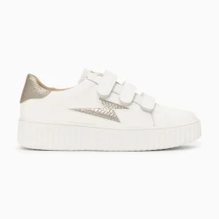 Baskets Eclair Eva Blanc Et Taupe Serpent A Scratchs
