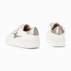 Baskets Eclair Eva Blanc Et Taupe Serpent A Scratchs
