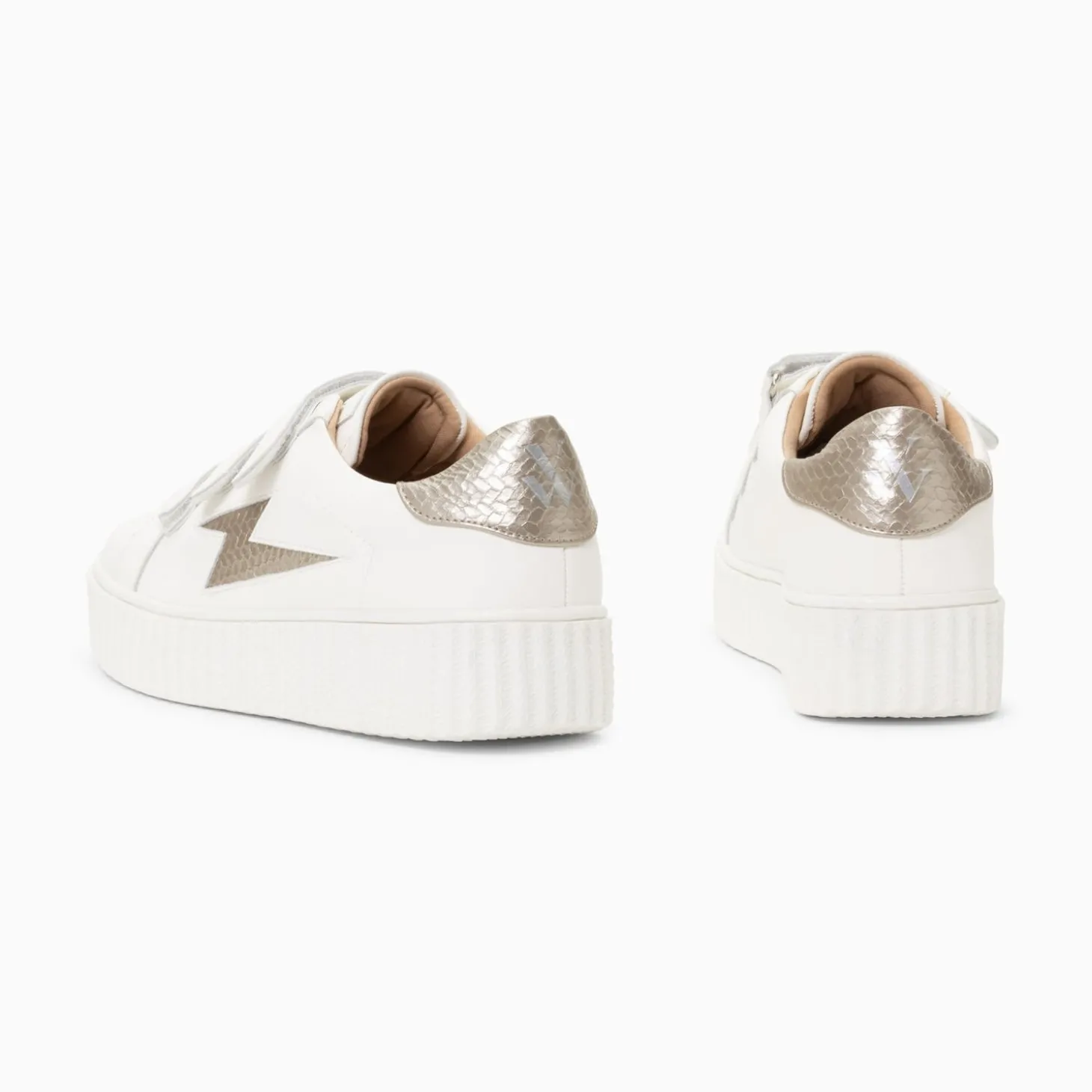 Baskets Eclair Eva Blanc Et Taupe Serpent A Scratchs