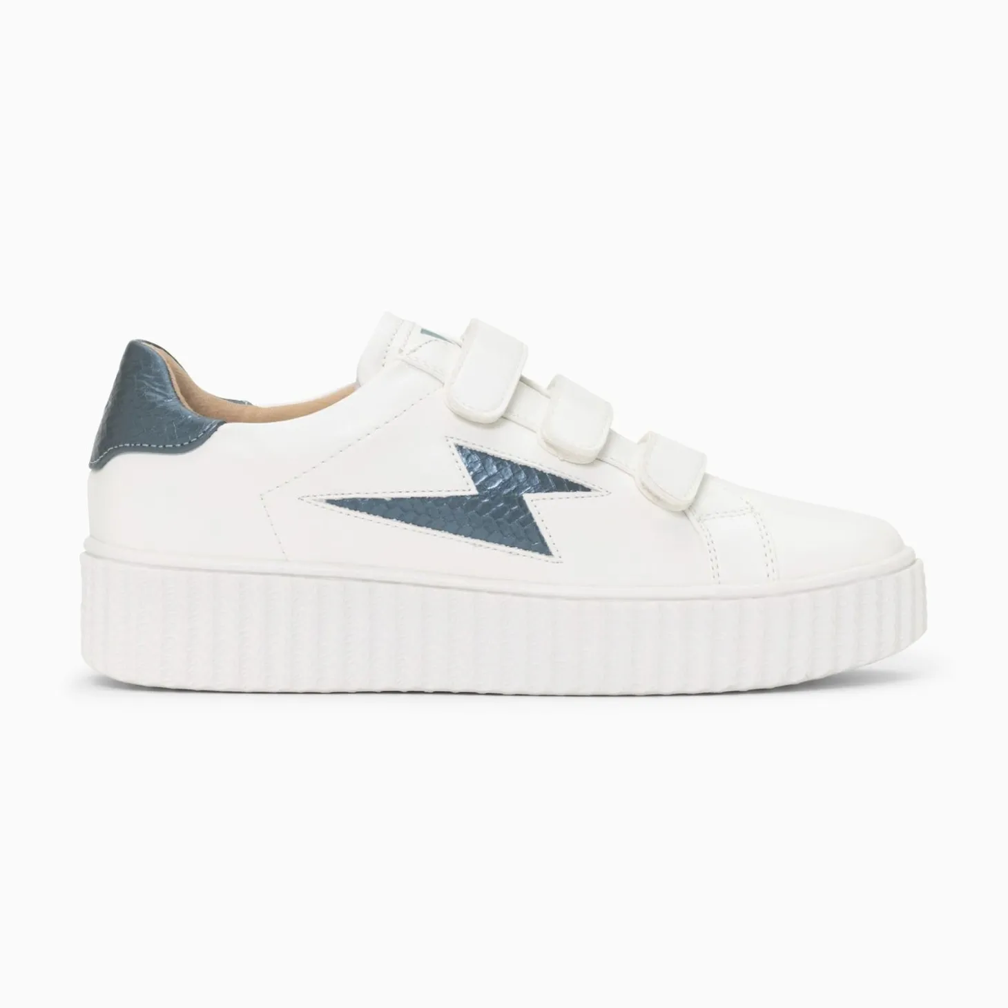Baskets Eclair Eva Blanc Et Bleu Petrole Serpent A Scratchs