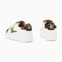 Baskets Eclair Ingrid Blanc Et Kaki Imprime Zebre A Scratchs