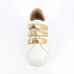 Baskets Eclair Jane Blanches En Cuir A Scratchs Or