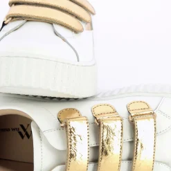 Baskets Eclair Jane Blanches En Cuir A Scratchs Or