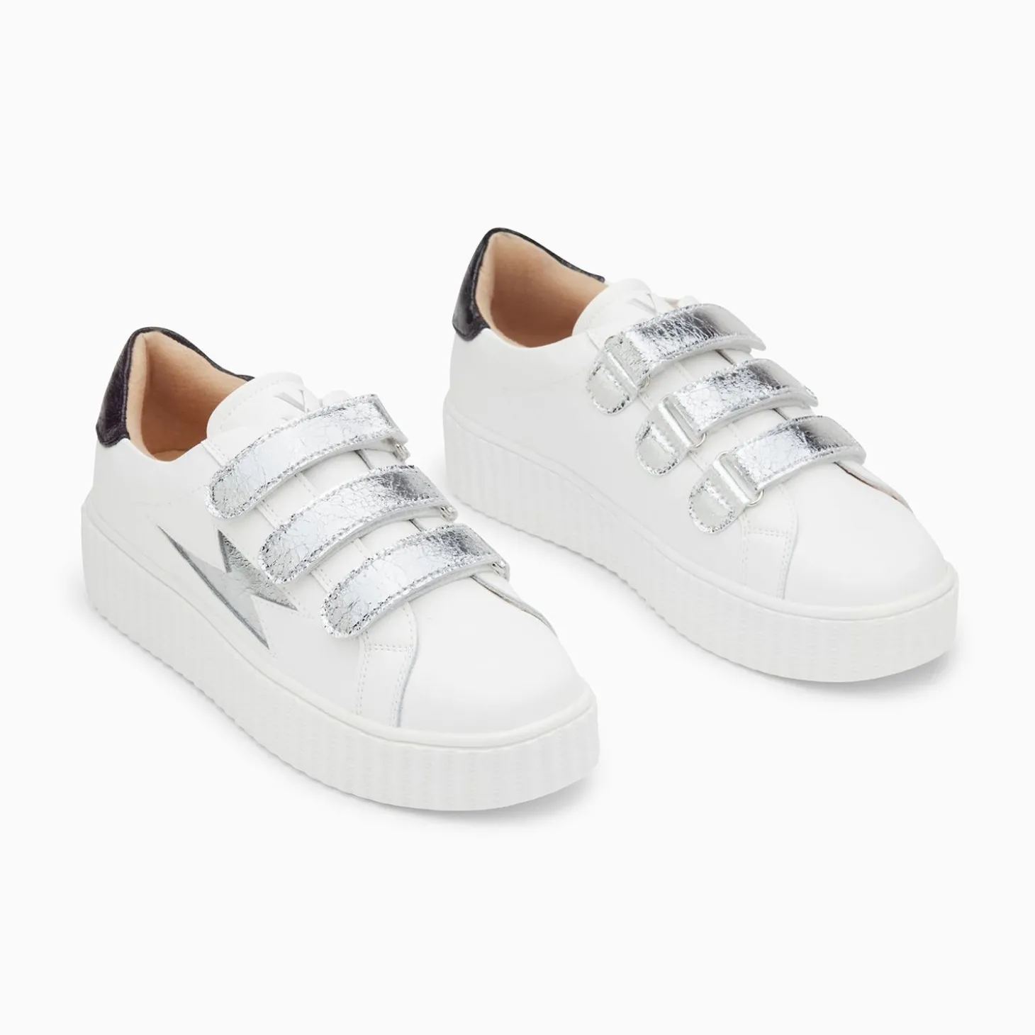 Baskets Eclair Jane Blanches En Cuir A Scratchs Argent