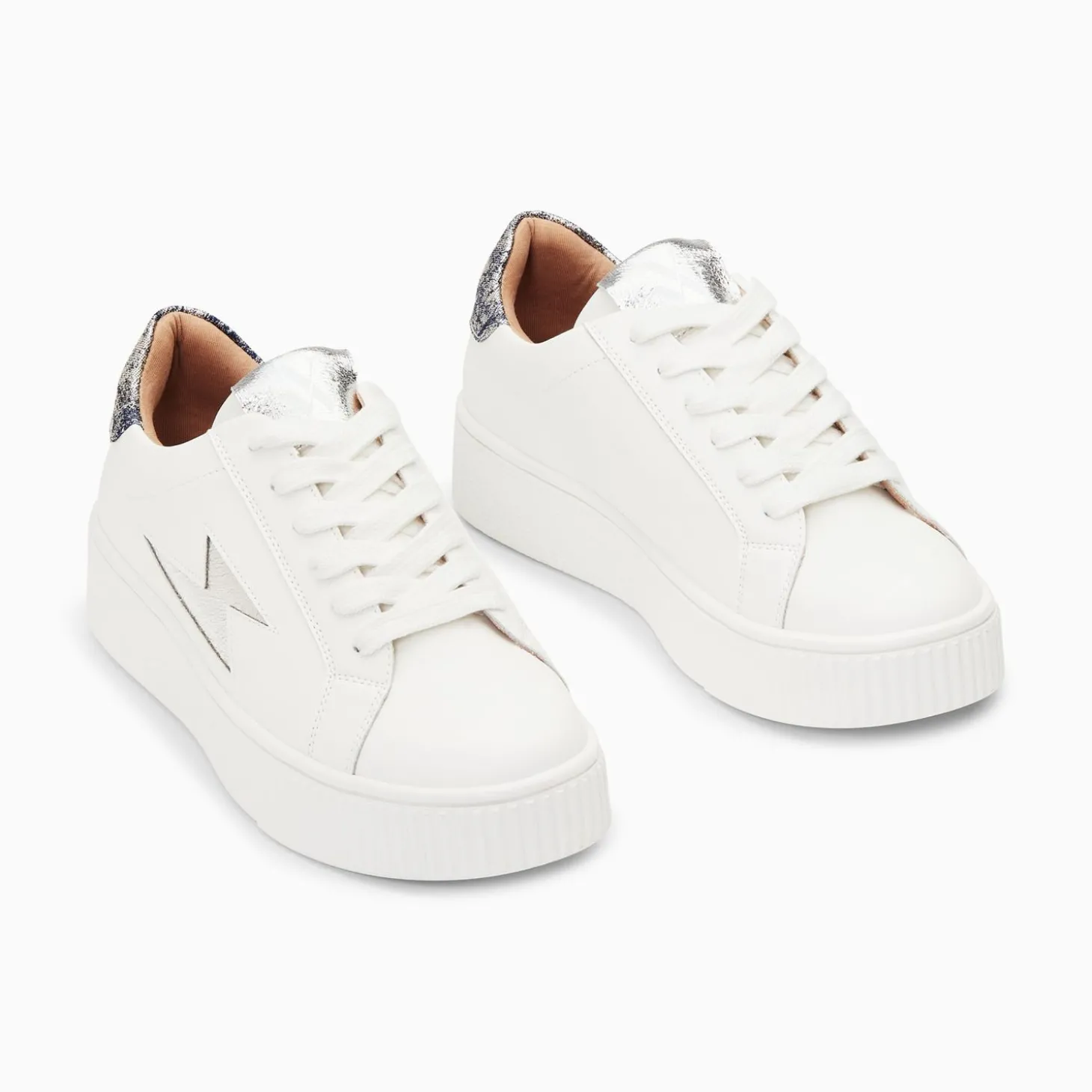 Baskets Eclair Joy Blanc Et Argent A Lacets