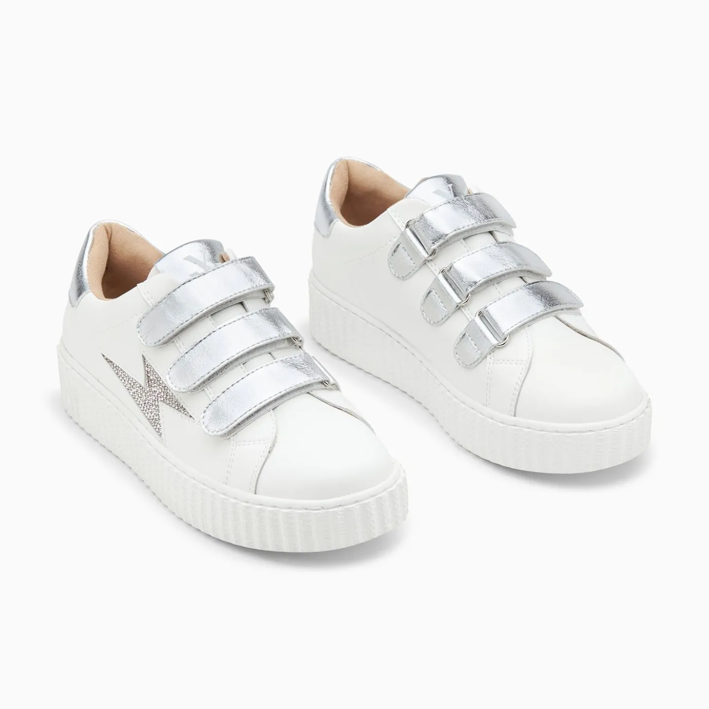 Baskets Eclair Kandia Blanc Et Argent A Scratchs