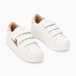 Baskets Eclair Kim Blanc Et Bronze Effet Velours A Scratchs