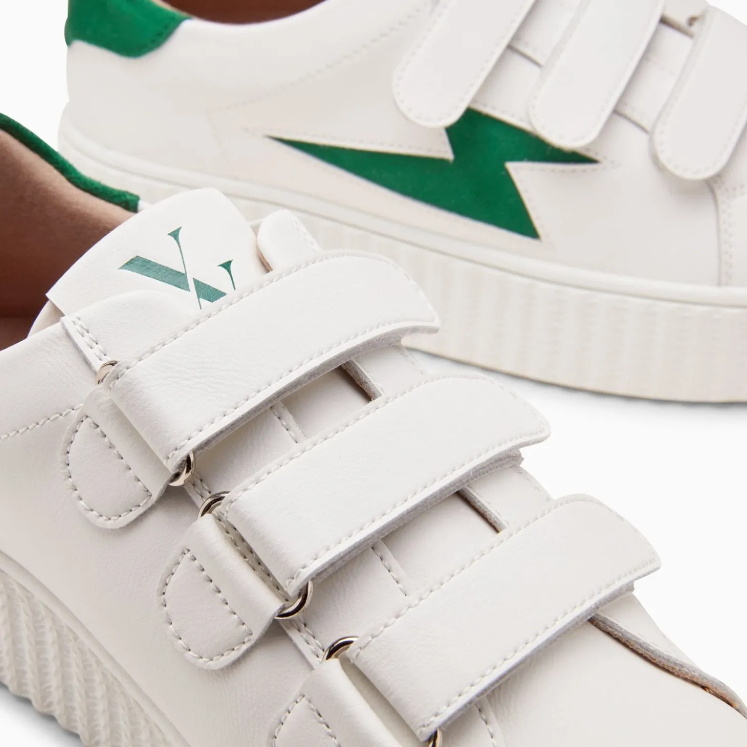Baskets Eclair Kim Blanc Et Vert Fonce A Scratchs