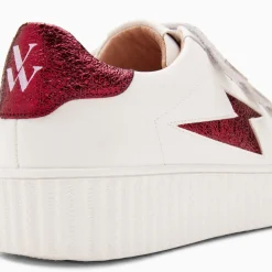Baskets Eclair Kim Blanc Et Bordeaux Metallise A Scratchs