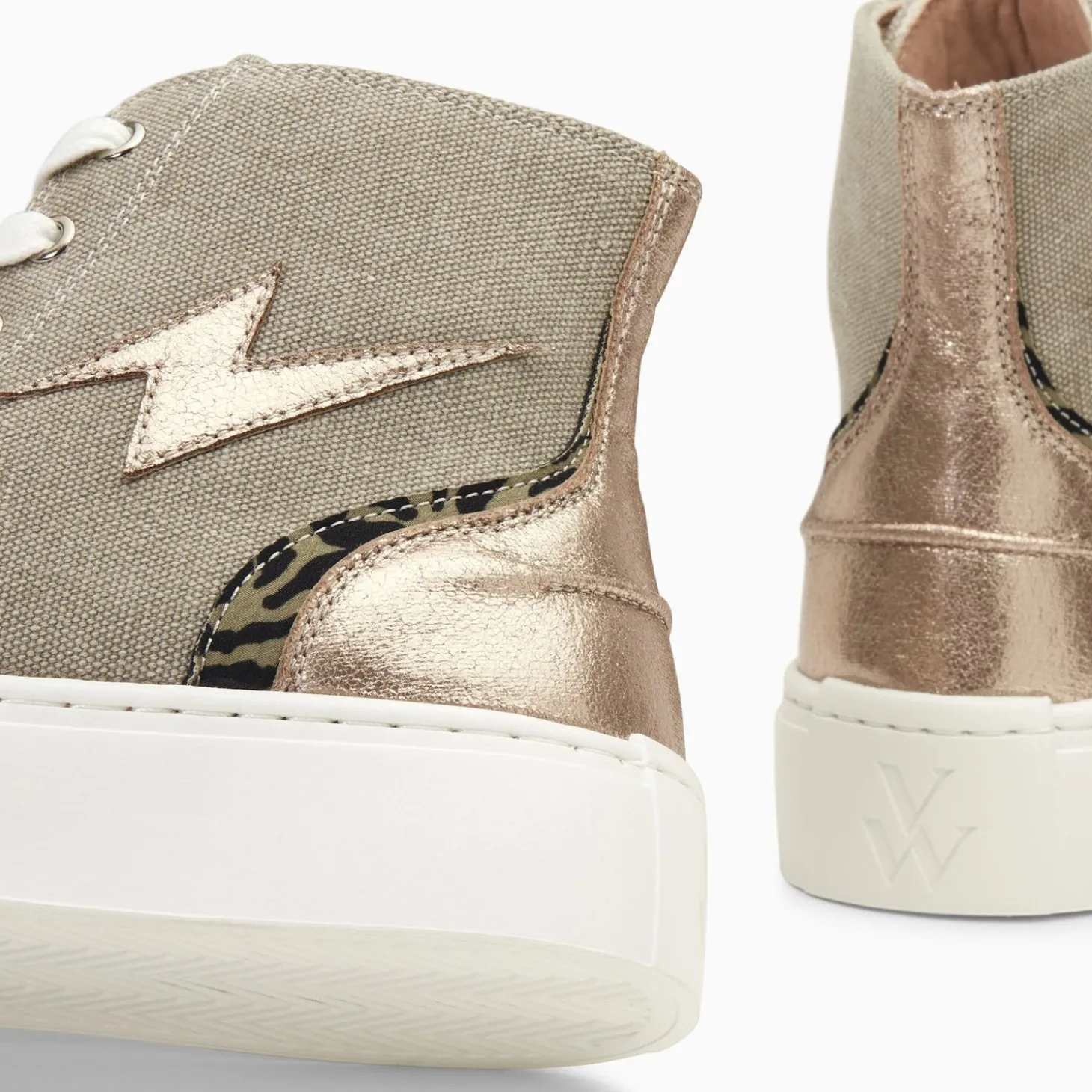 Baskets Eclair Laure Montantes Kaki Et Champagne