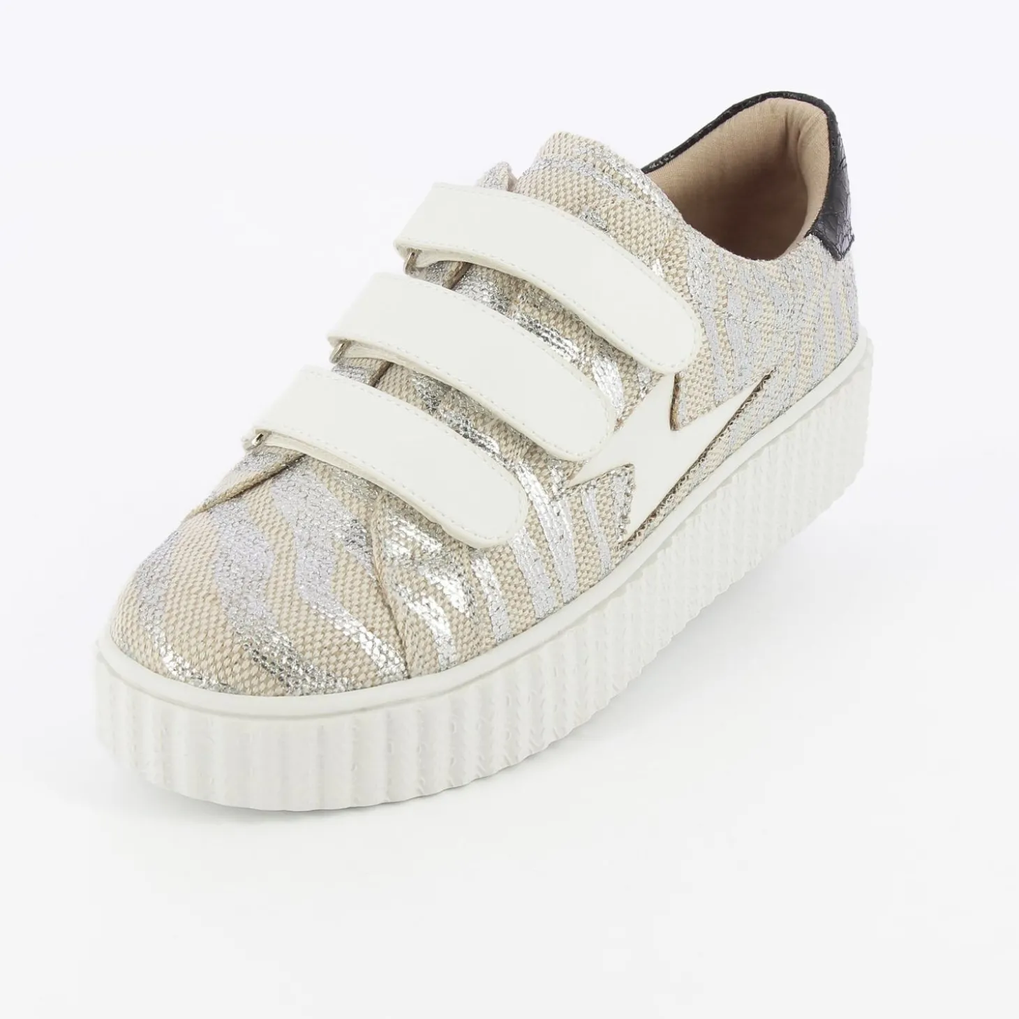 Baskets Eclair Lindsey Effet Toile De Jute Beige Et Argent