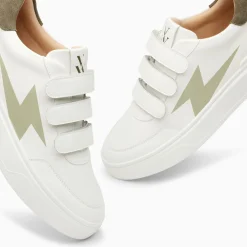 Baskets Eclair Lison Blanc Et Kaki A Scratchs