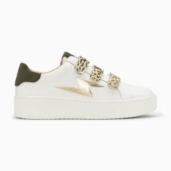 Baskets Eclair Lyanna Blanc Et Or A Scratchs Leopard Kaki