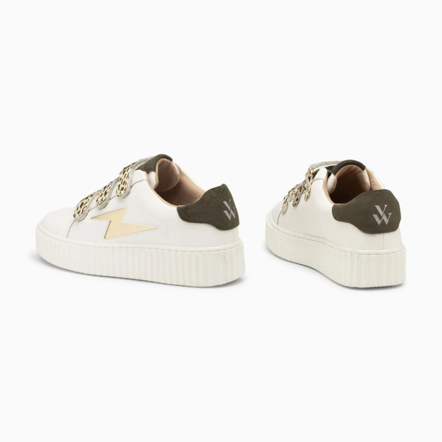 Baskets Eclair Lyanna Blanc Et Or A Scratchs Leopard Kaki