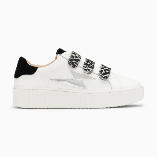 Baskets Eclair Lyanna Blanc Et Argent A Scratchs Leopard Noirs