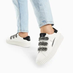 Baskets Eclair Lyanna Blanc Et Argent A Scratchs Leopard Noirs