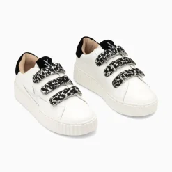 Baskets Eclair Lyanna Blanc Et Argent A Scratchs Leopard Noirs