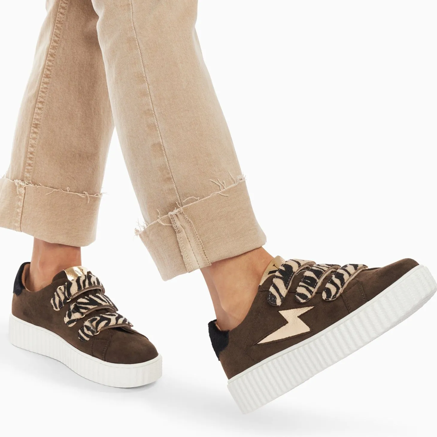 Baskets Eclair Maelle Kaki Et Or A Scratchs