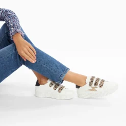 Baskets Eclair Maggie Blanc Et Or A Scratchs Leopard