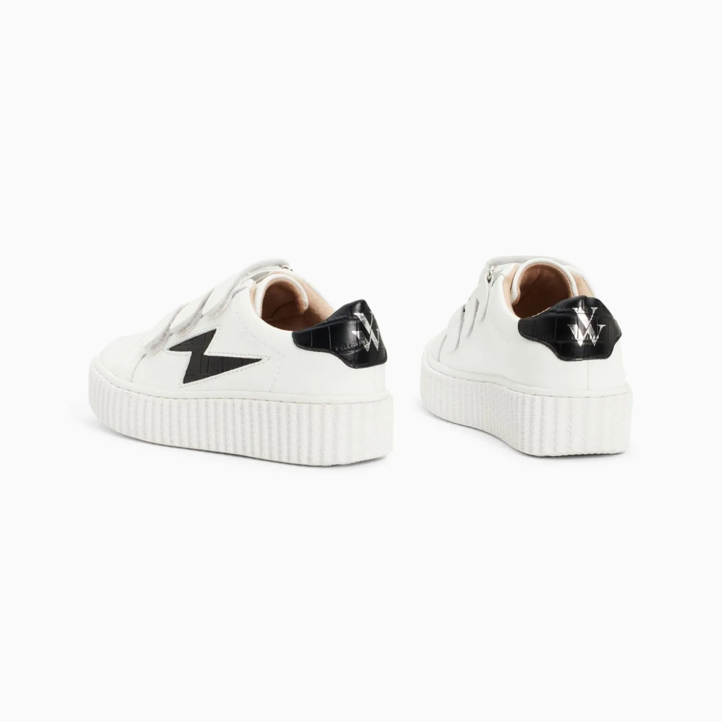 Baskets Eclair Mini Elsa Blanc Et Noir Croco A Scratchs